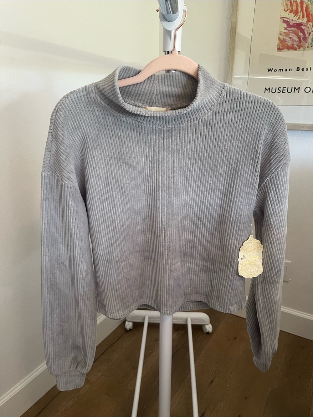 Ribbed Mock Neck Sweater - Gray